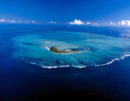 Aerial view of St. François Atoll from south, with St. François Island in the foreground. Outer Islands of the Seychelles. Photo by ACP.