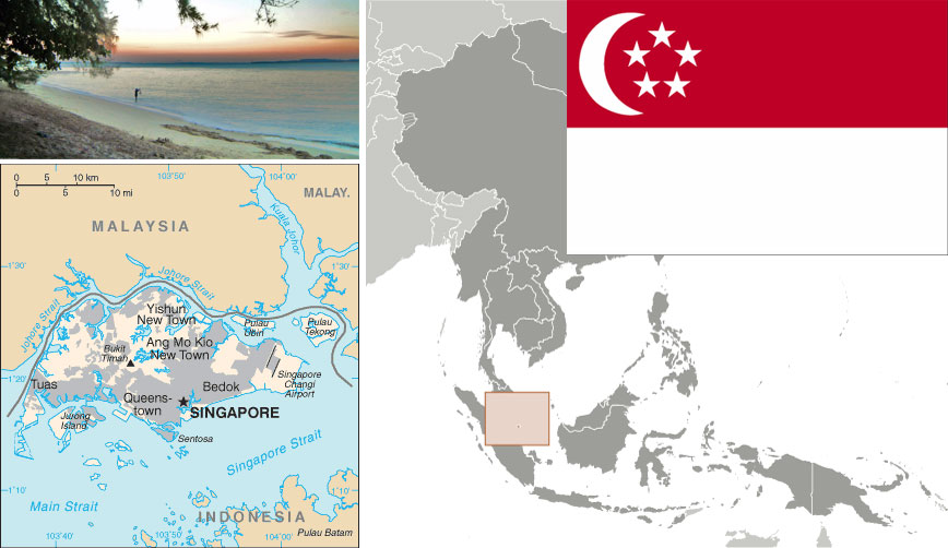 Sunset at Changi beach Park Changi Point, Republic of Singapore Img by Calvin C Teo. Maps & Flag courtesy of CIA World Factbook.