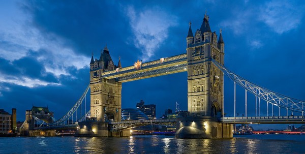 Tower Bridge as viewed from the North-East near St Katherine Dock. Photo by Diliff,