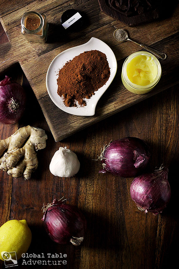 Ingredients for Doro Wat.